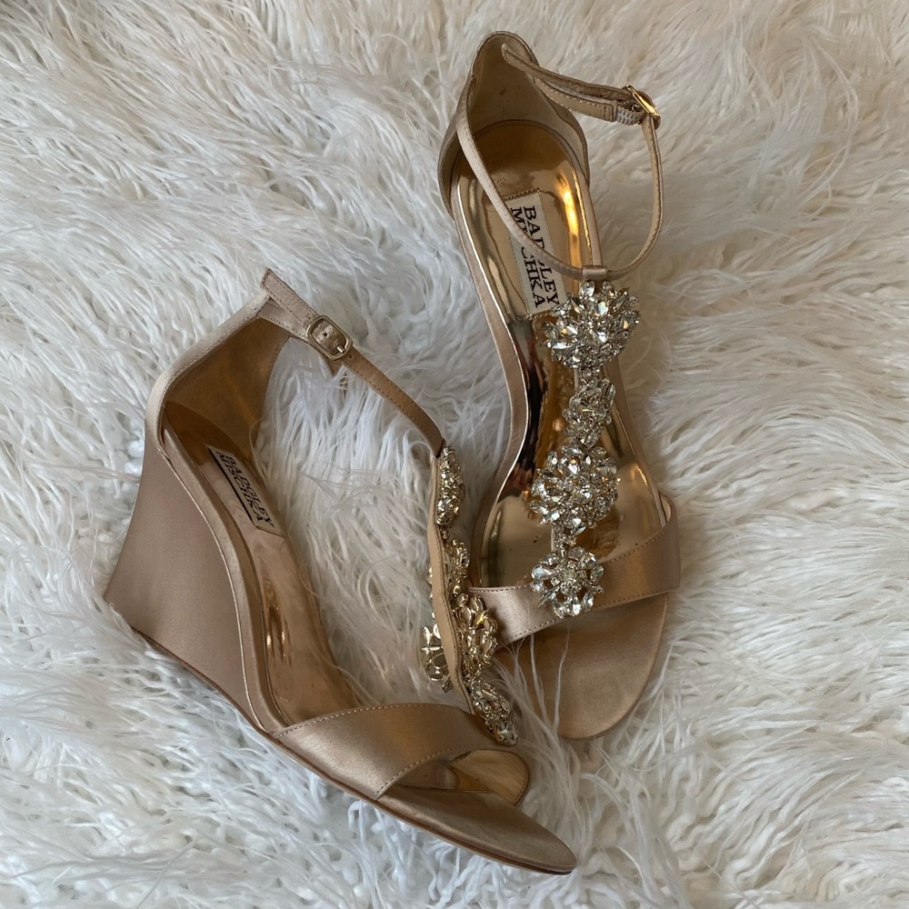 Badgley Mischka Crystal Embellished Wedge Sandals